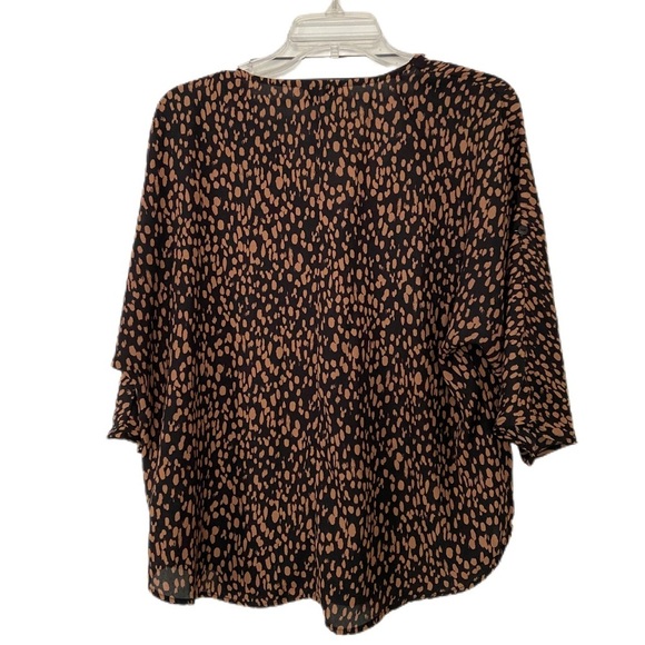 Mittoshop Popover Blouse V Neck Elbow Sleeve Oversized Black and Brown Size S - Picture 2 of 9